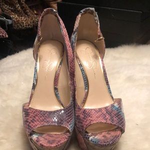 Snakeskin sky high wedge shoes